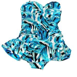 Shore Shapes Women's Blue White Build In Bra One Piece Swimsuit Size 12